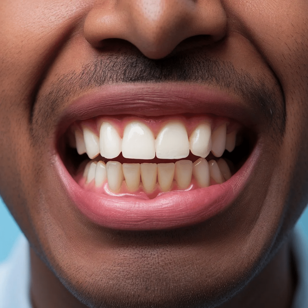 Clear signs of misaligned teeth showing uneven bite and crowded front teeth