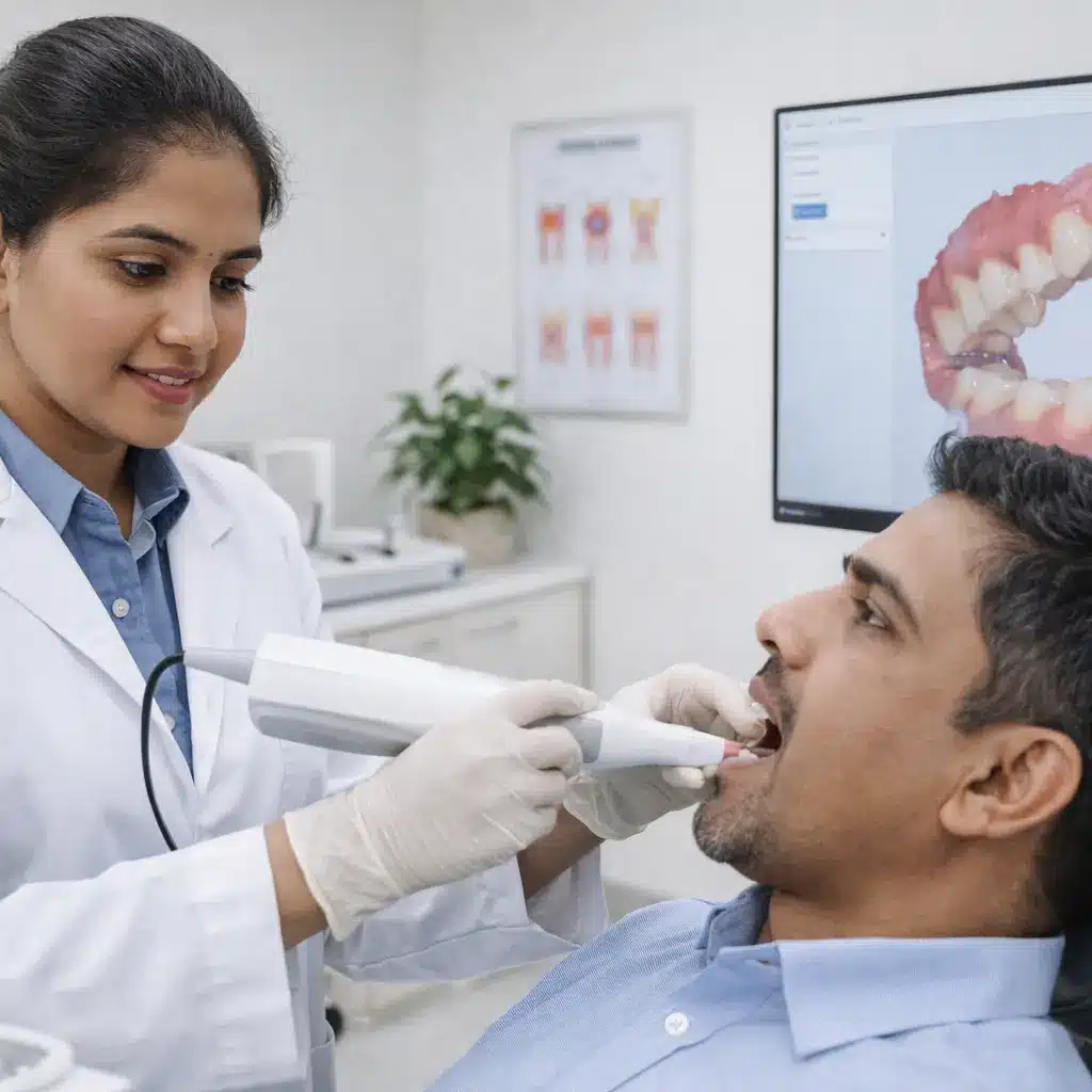Female dentist using intraoral scanner to capture 3D teeth scan of a patient in Tirunelveli dental clinic