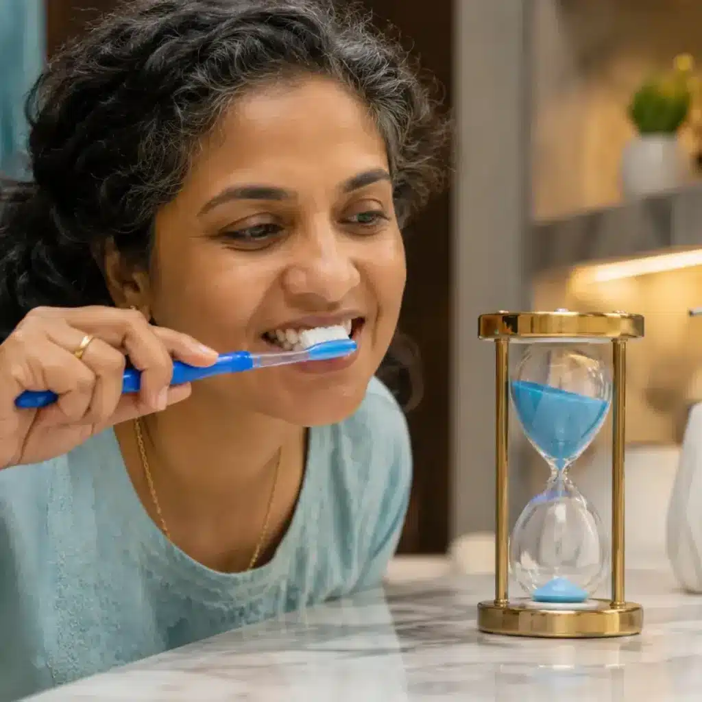 Correct tooth brushing technique showing 45 degree angle and circular motion near the gumline